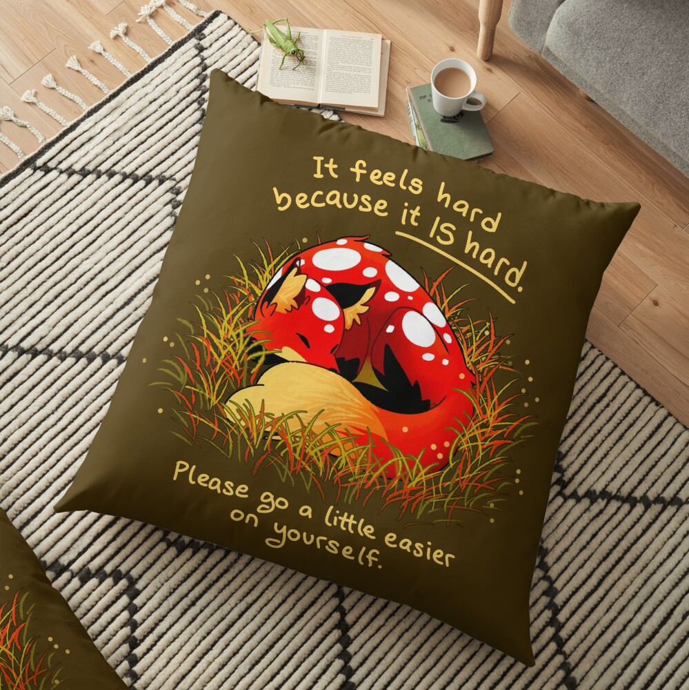 "It feels hard because it IS hard" Mushroom Fox Floor Pillow