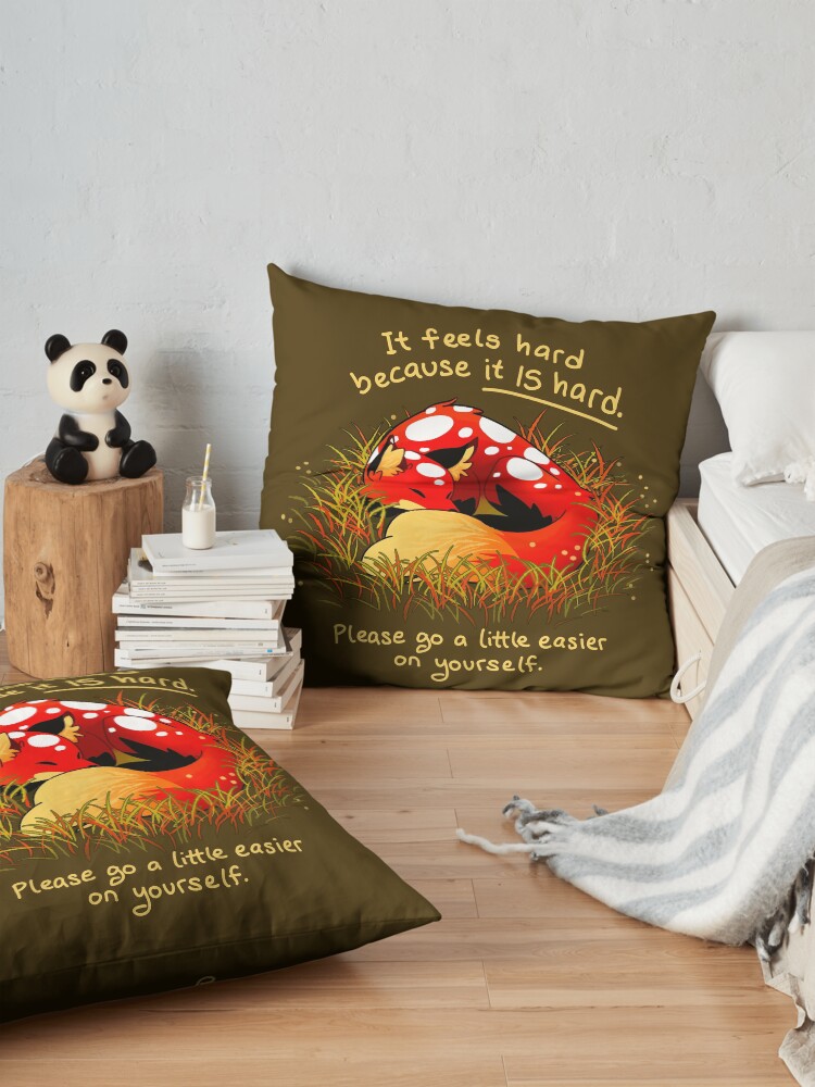 Alternate view of "It feels hard because it IS hard" Mushroom Fox Floor Pillow