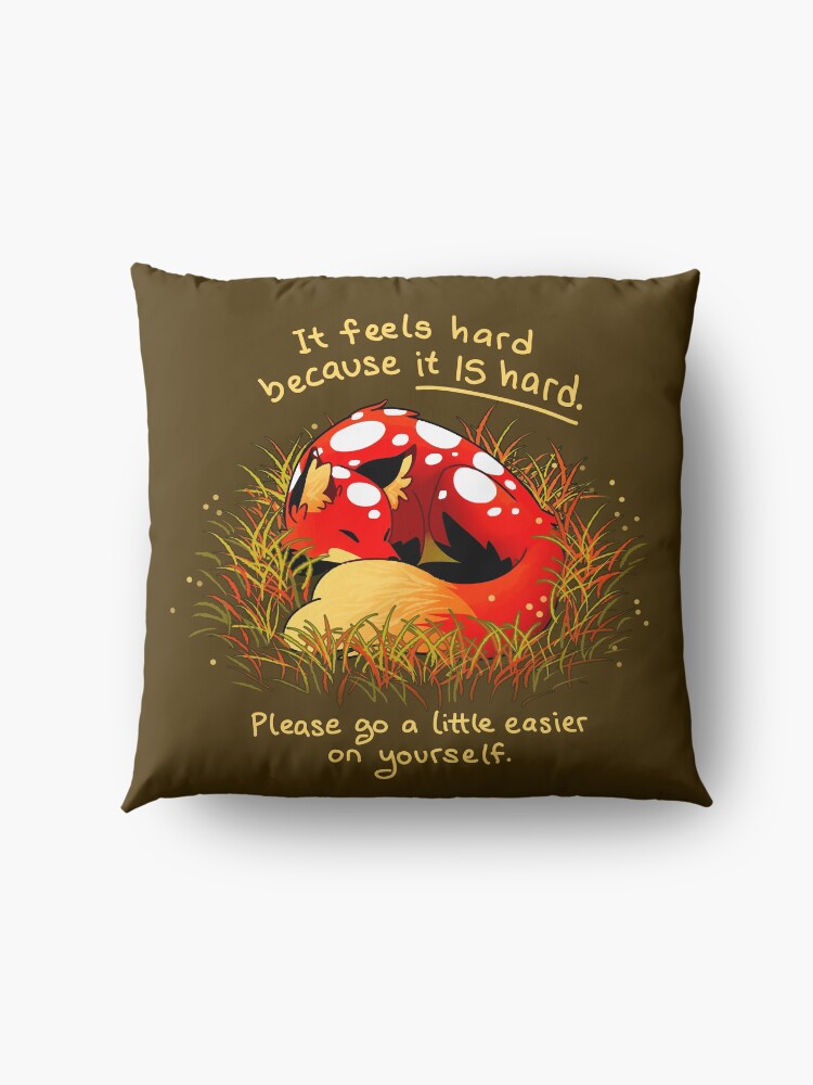 Alternate view of "It feels hard because it IS hard" Mushroom Fox Floor Pillow