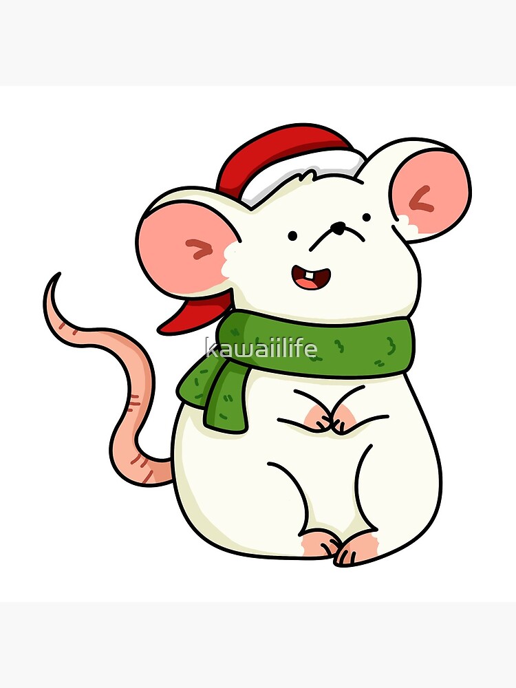 "Kawaii White Mouse In A Scarf" Coasters (Set of 4) by kawaiilife