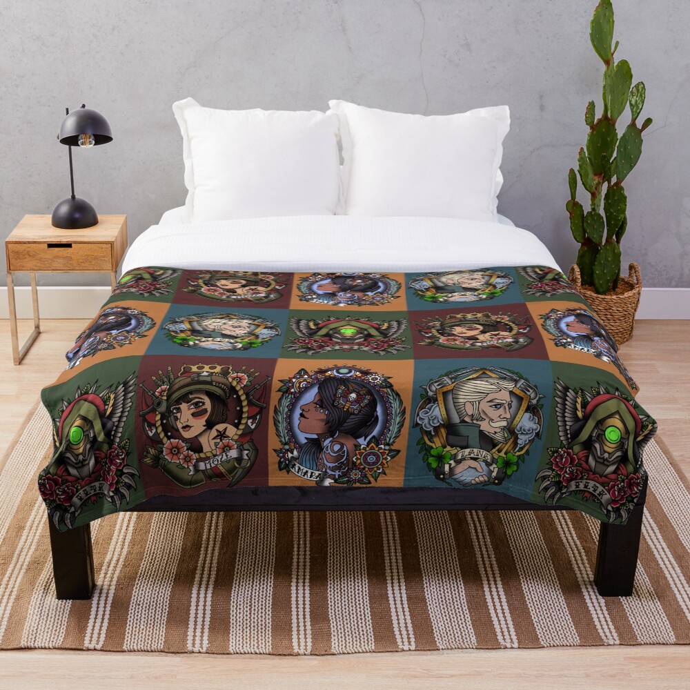 1920’s Tattoo Style Borderlands 3 Squad Throw Blanket