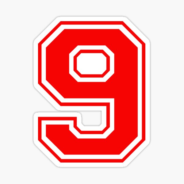 9 - number 9 - jersey number for sportsteam' Sticker