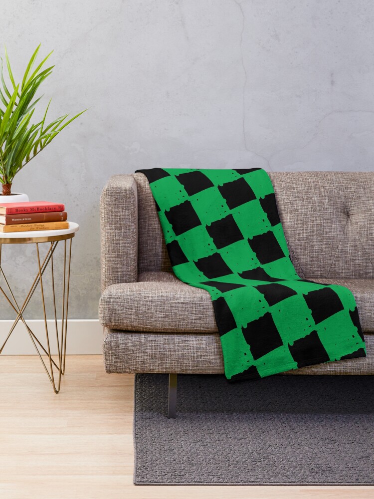 "Checkerboard Slanted Green" Throw Blanket by madmattman Redbubble