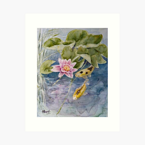 Item preview, Zen Water Garden Lotus with Yellow Koi Fish designed and sold by Koiartsandus.