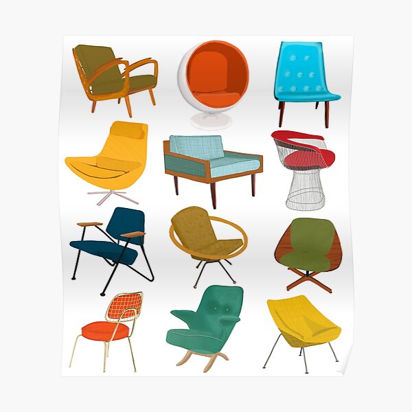 Mid Century Modern Chair Collection Poster
