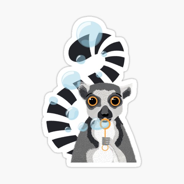 Ringtail Lemur Animal Portrait Blowing Bubbles Sticker