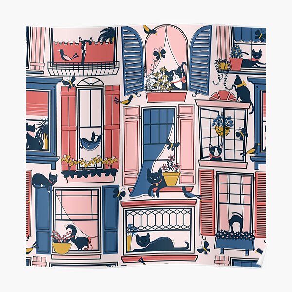 Cats in Windows Poster