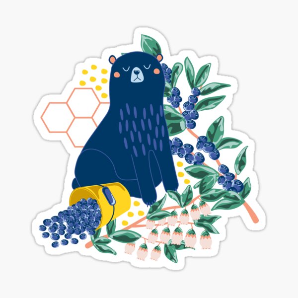 A Naughty Bear Eats Blueberries Sticker
