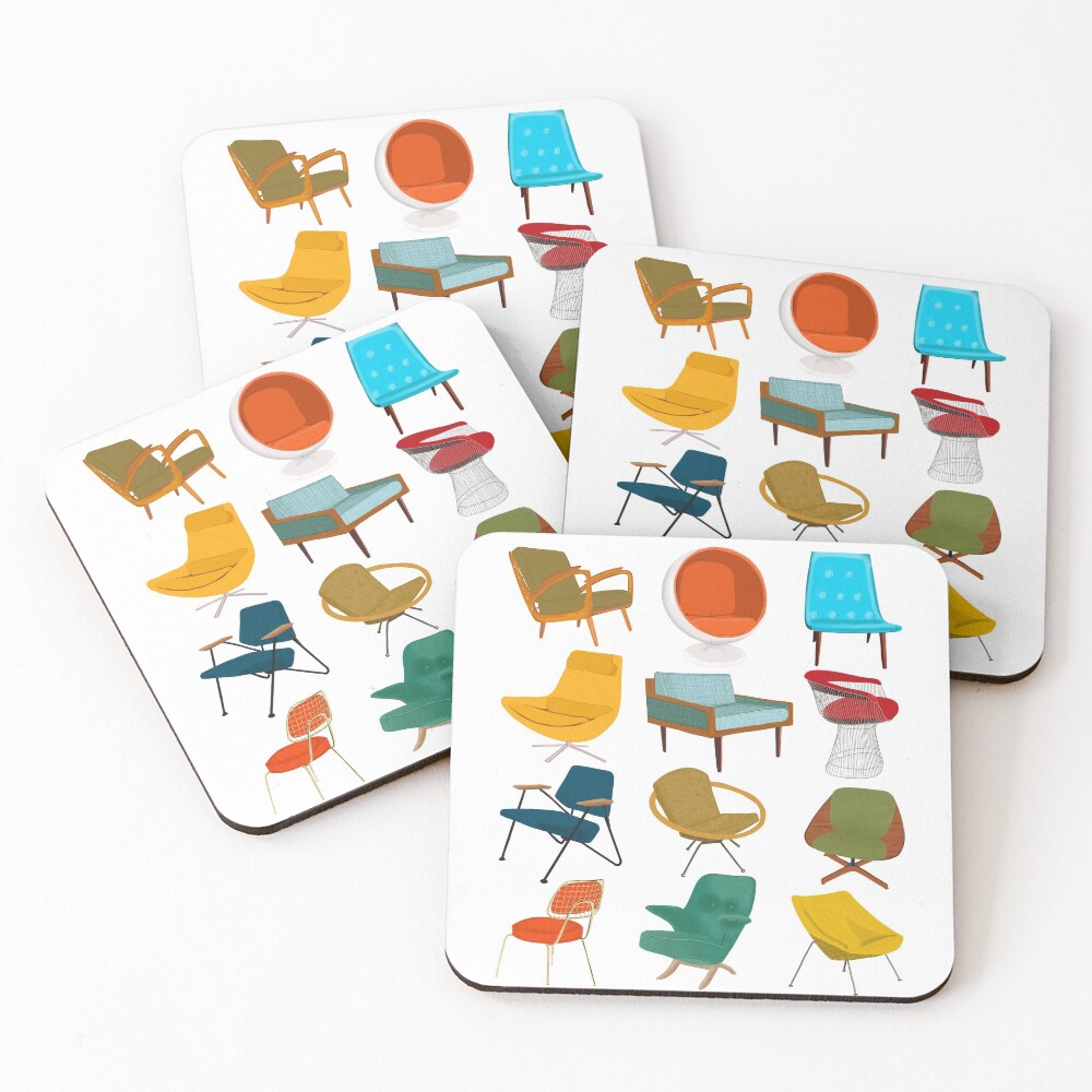 Mid Century Modern Chair Collection Coasters (Set of 4)