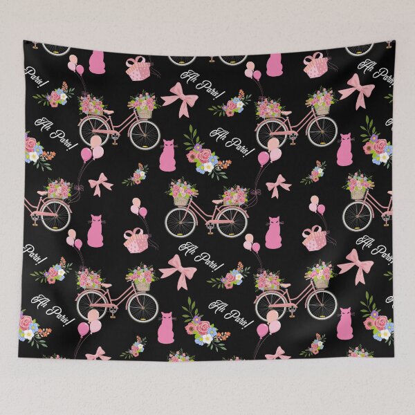 Item preview, Black Paris, Pink Cats and Bicycles designed and sold by GraphicAllusion.