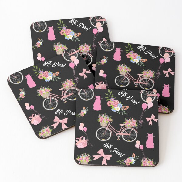 Item preview, Black Paris, Pink Cats and Bicycles designed and sold by GraphicAllusion.