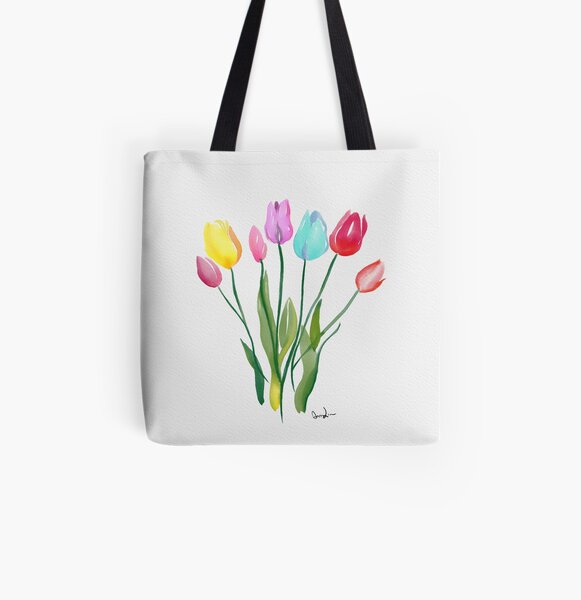 Tulips Watercolor All Over Print Tote Bag