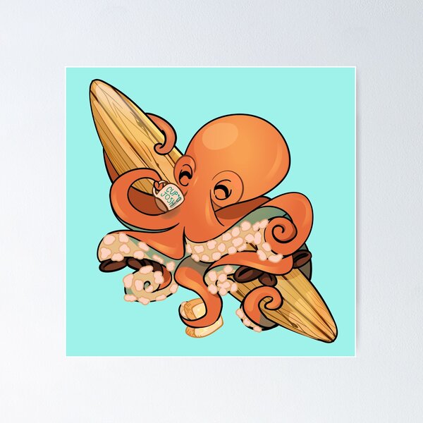 Item preview, Coffee Drinking Surfing Odd Octopus designed and sold by TwinkleStarCC.