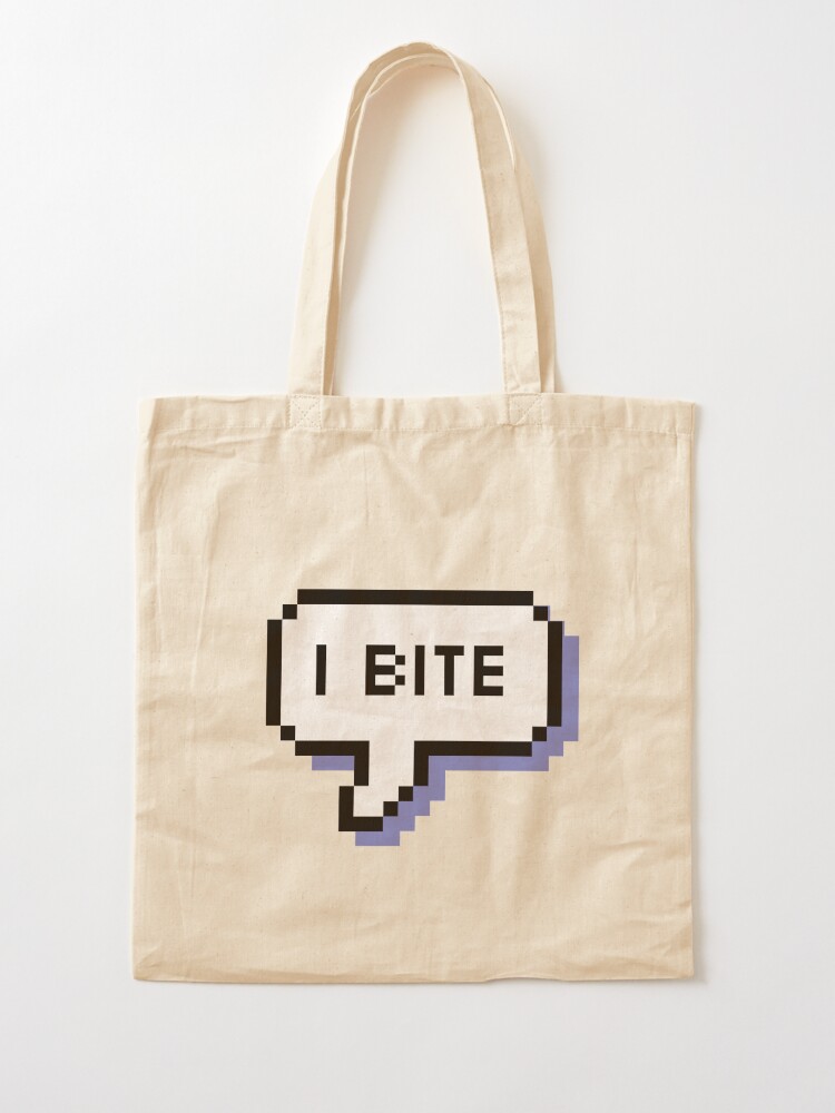 Alternate view of I Bite - Pixel Speech Bubble (Blue) Tote Bag