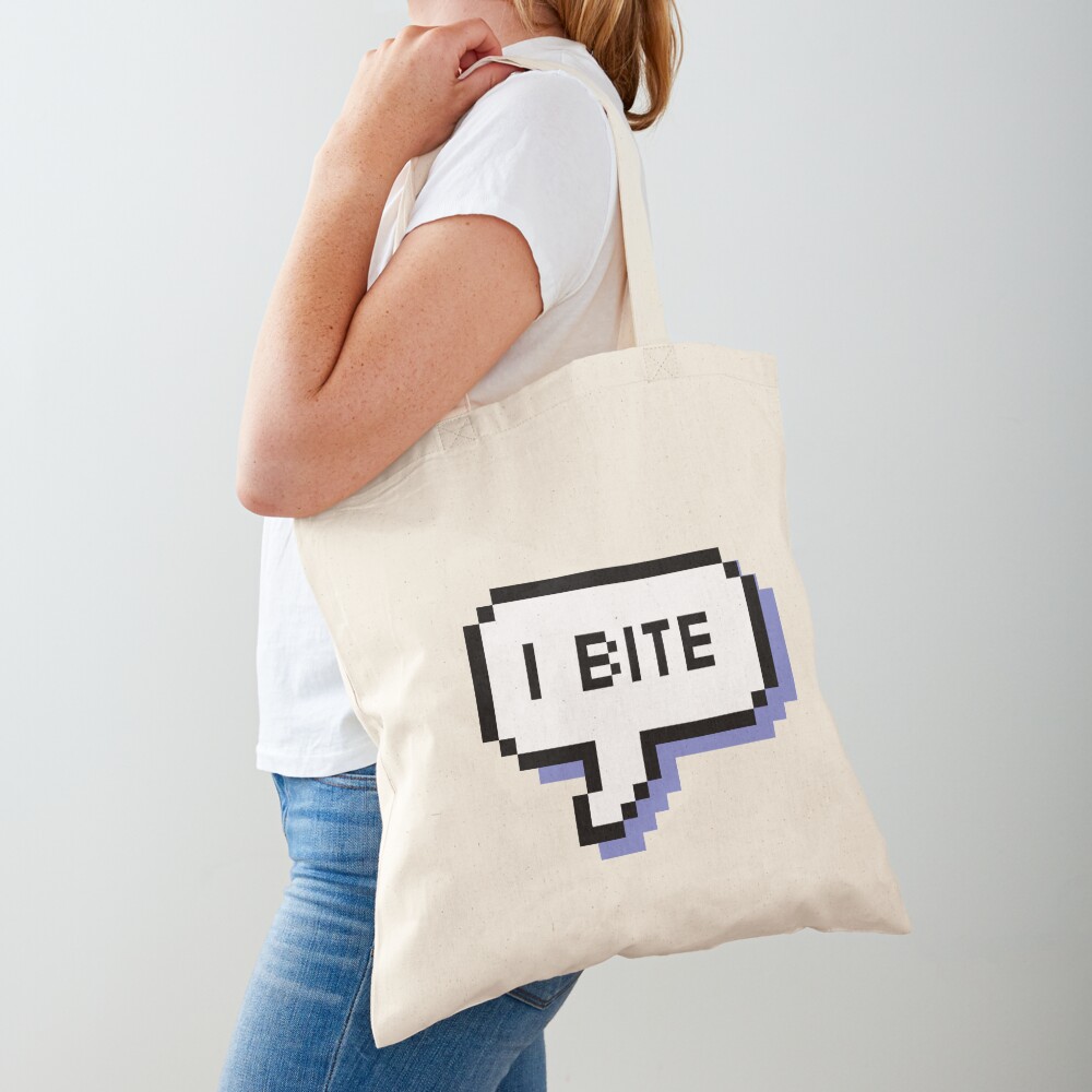 I Bite - Pixel Speech Bubble (Blue) Tote Bag