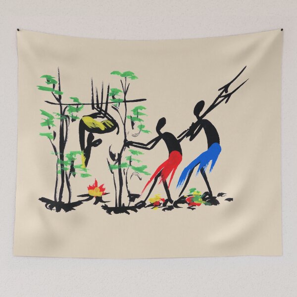 Item preview, Two successful African hunters roasting bush meat designed and sold by Squirrox.