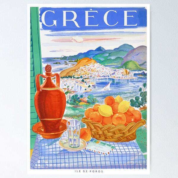 Artikel-Vorschau von Griechenland-Insel von Poros-Reise-Plakat 1948, designt und verkauft von retrographics.