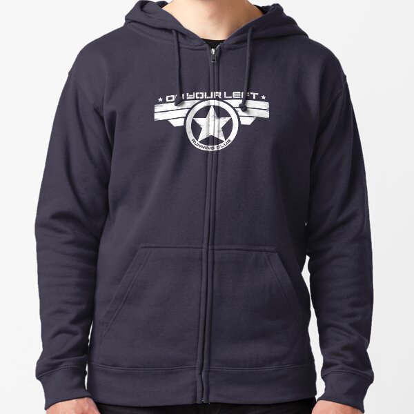 "On Your Left Running Club" Distressed Print 2 Zipped Hoodie