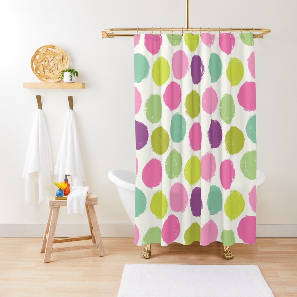 "Retro Dots Pink" Shower Curtain by daisybeatrice Redbubble