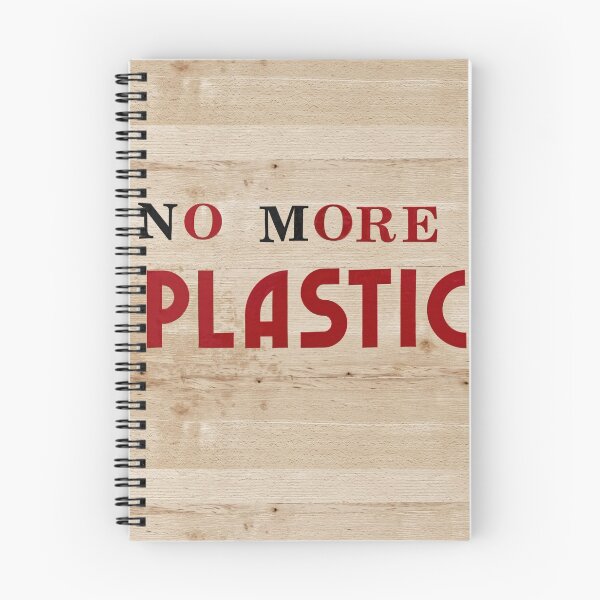 Item preview, Environmental awareness care vindication shot. It shows a red and black wooden background with motto no more plastic. designed and sold by Claraveritas.