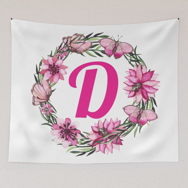 Item preview, letter d alphabet monogram wreath pink flower and butterfly  designed and sold by atevern.