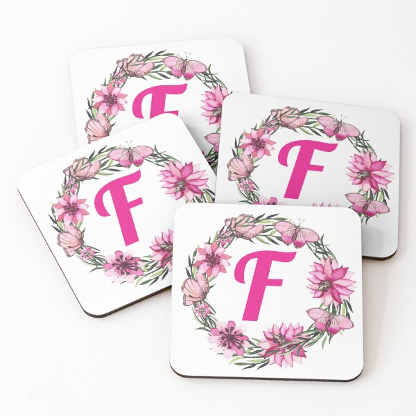 Item preview, letter f alphabet monogram wreath pink flower and butterfly  designed and sold by atevern.
