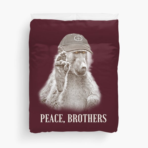 Baboon Making Peace Gesture, Calling on Human Brothers for Peace Duvet Cover