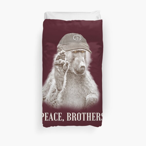 Baboon Making Peace Gesture, Calling on Human Brothers for Peace Duvet Cover