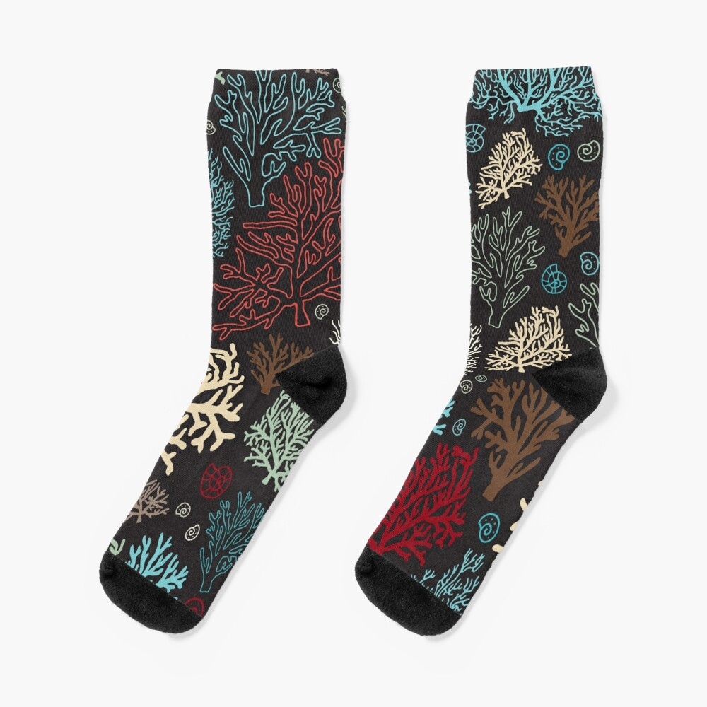 Disover Ocean corals on the dark background | Socks