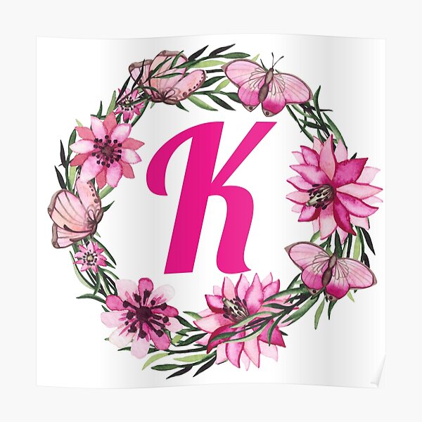 Initial K Letter Butterfly Rose Flowers Watercolor Monogram T-Shirt