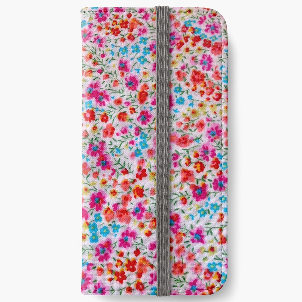 Vintage colorful pink teal red floral pattern Fundas tarjetero para iPhone
