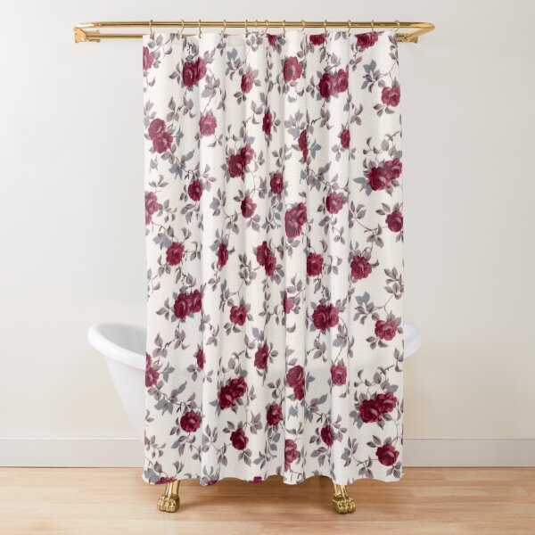 Vintage cute burgundy gray floral pattern Shower Curtain