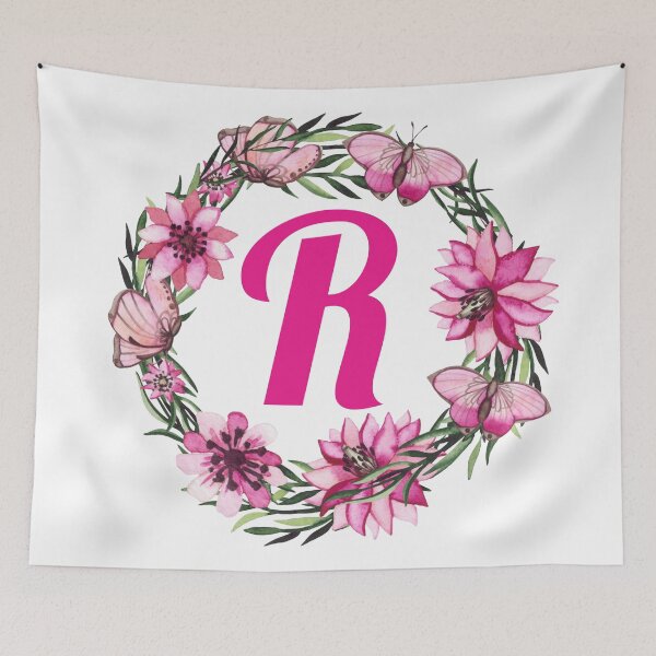 Item preview, letter r alphabet monogram wreath pink flower and butterfly  designed and sold by atevern.