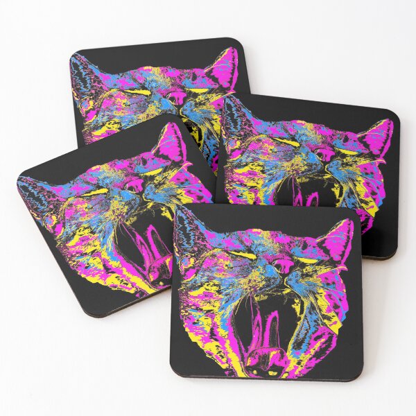 trippy kitty Coasters (Set of 4)