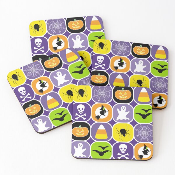 Item preview, Halloween Pattern - Ghost, Bats, Spider, Web, Flying Witch on Broomstick, Skull and Crossbones, Candy Corn, Pumpkin designed and sold by Elsy's Art.