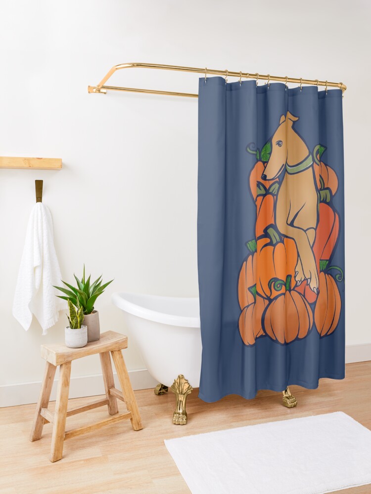 Alternate view of Greyhound Pumpkin Patch Shower Curtain