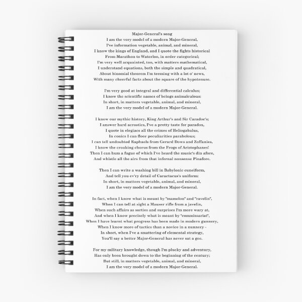 Item preview, Major General's song - Pirates of Penzance - Gilbert & Sullivan designed and sold by lyricalshirts.