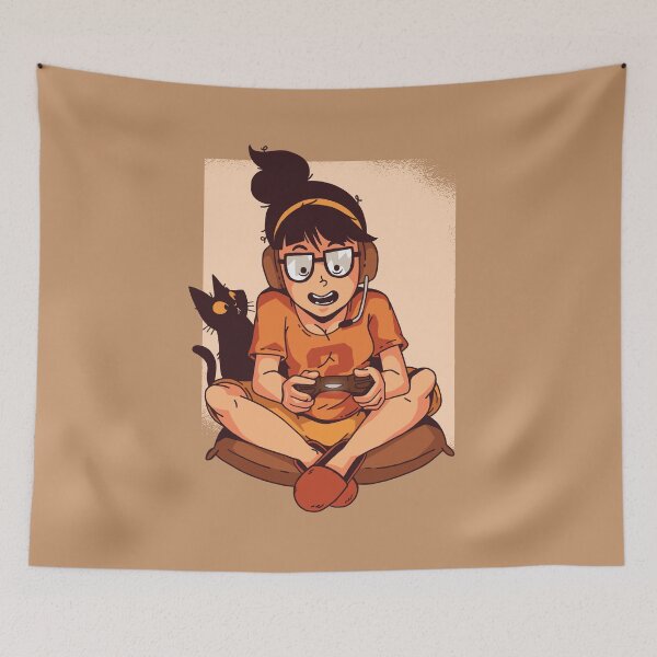 Item preview, Gamer girl with cat designed and sold by FFelder.