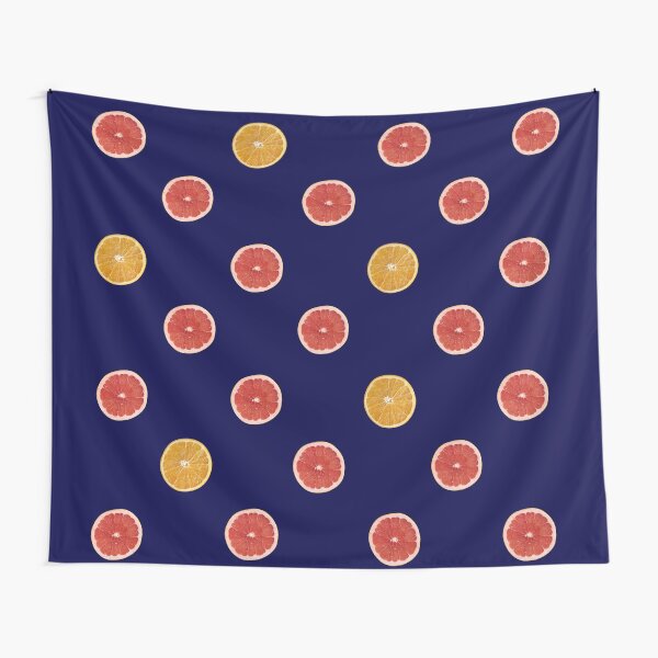 Ruby Grapefruit and Orange Halves in Polka Dot Pattern Tapestry