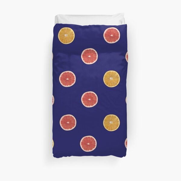 Ruby Grapefruit and Orange Halves in Polka Dot Pattern Duvet Cover