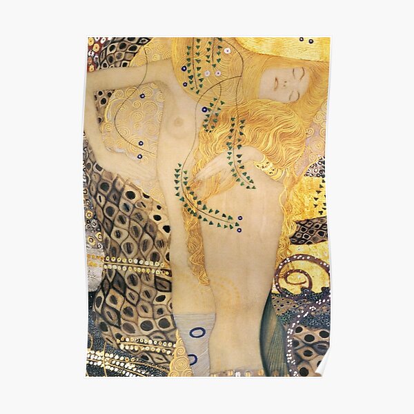 Water serpent I by Gustav Klimt -Gold Mermaid Art Nouveau Symbolism Poster