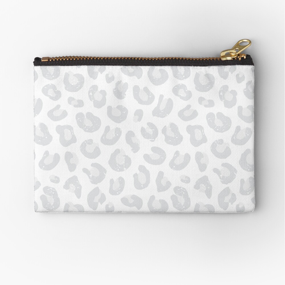 Leopard Print - Silver Gray and White Zipper Pouch