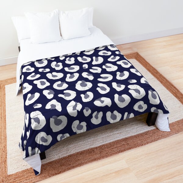 Leopard Print - Navy Blue and White Comforter