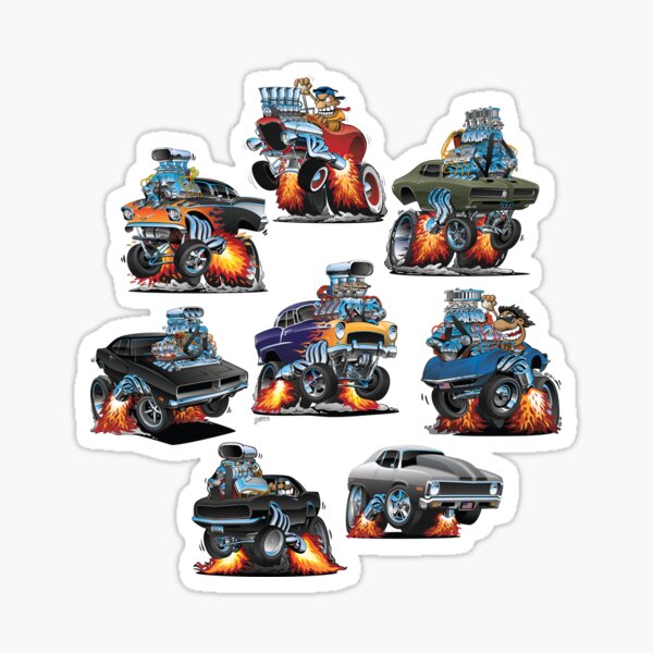 Car Crazy Classic Hot Rod Muscle Cars Cartoons Sticker