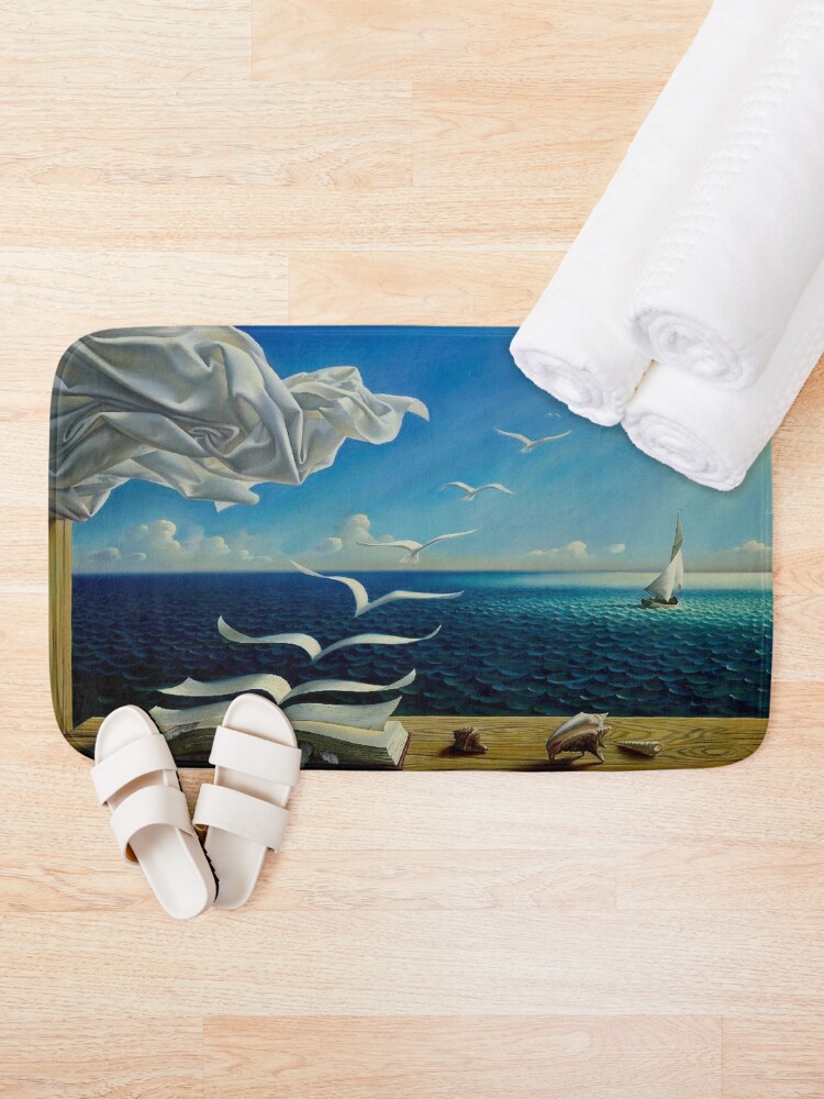 Alternate view of BOOK TO BIRDS: Vintage Fantasy Surreal Print Bath Mat