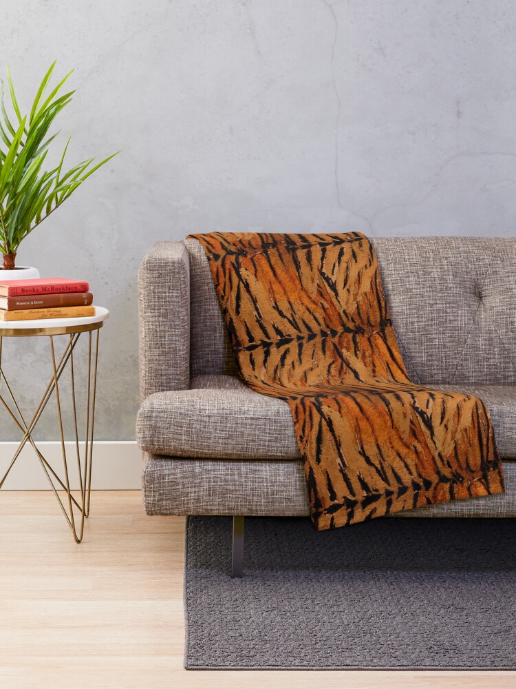 Alternate view of Tiger skin, stylish, tiger, striped, animal print. Throw Blanket