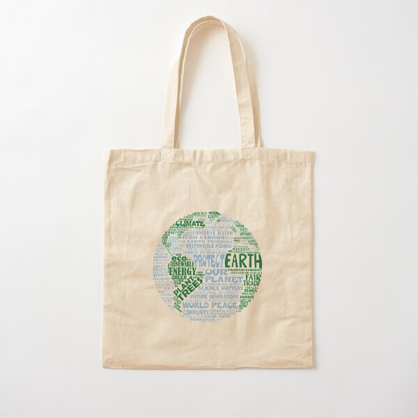 Protect Earth - Blue Green Words for Earth Cotton Tote Bag