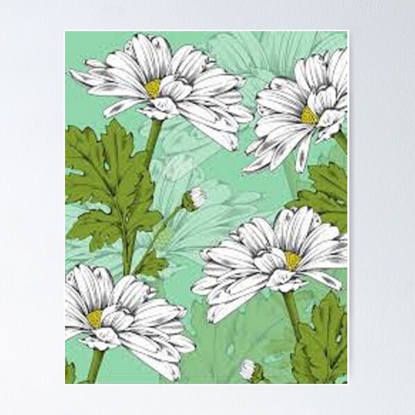 Item preview, White Daisy and Green Leaves print on apparel, accessories, posters, art, pillows. designed and sold by lduke47.