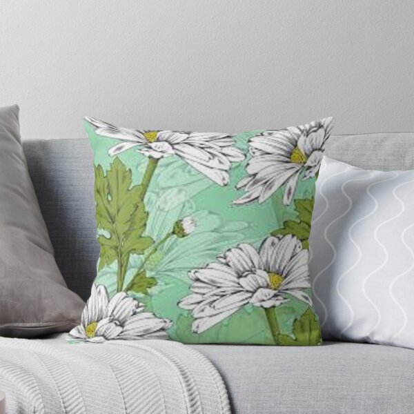 Item preview, White Daisy and Green Leaves print on apparel, accessories, posters, art, pillows. designed and sold by lduke47.