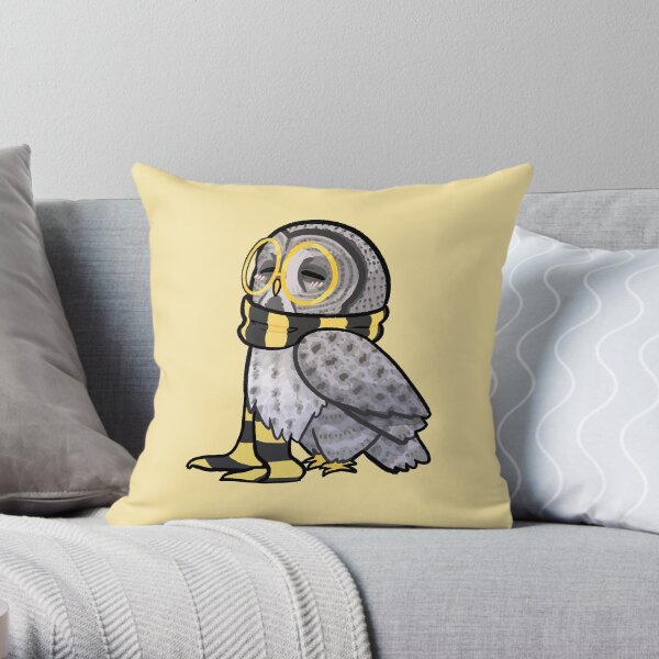 Kind Great Grey Owl with Scarf Throw Pillow